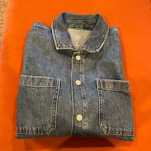 Denim youth long sleeve button up shirt.